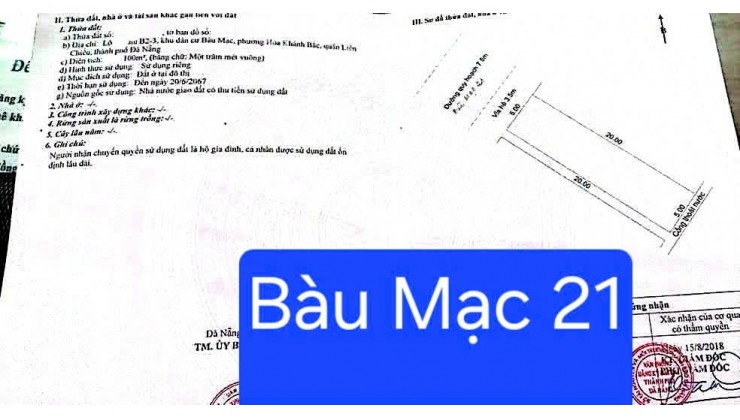 Bán đất Bàu Mạc 21 - kẹp lối thoát hiểm 1m bên hông